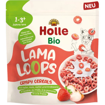 Holle Bio Lama Loops cereálne krúžky jablko a jahoda od 1. roka